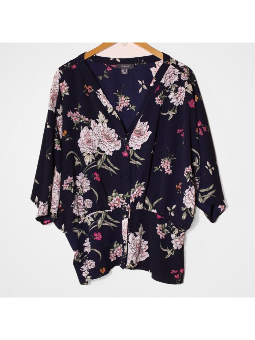 Primark Dark Floral Kimono Button Front Top Size 16